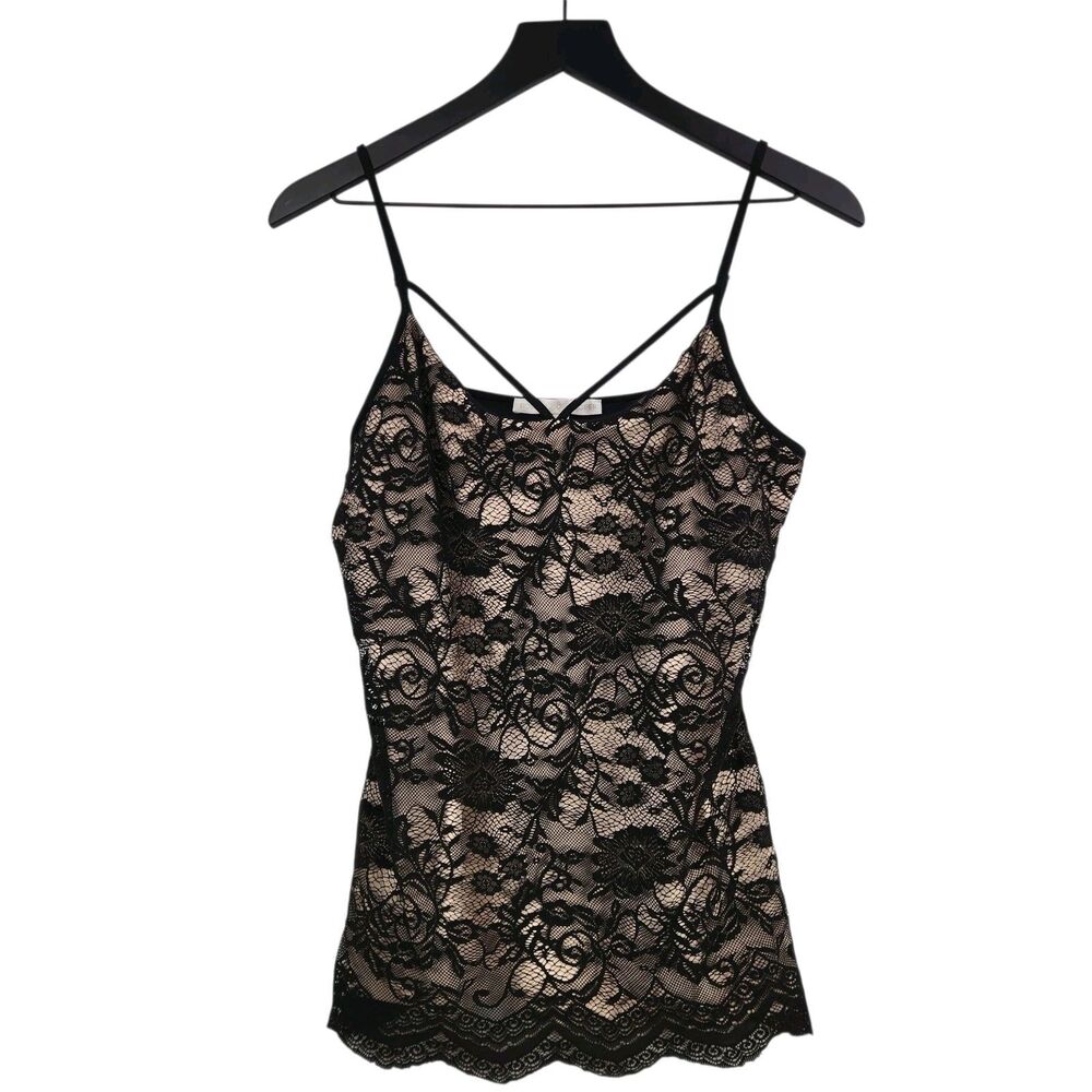 Boston Proper Black Lined Floral Lace Camisole Medium Fairy Sexy Romantic Mesh